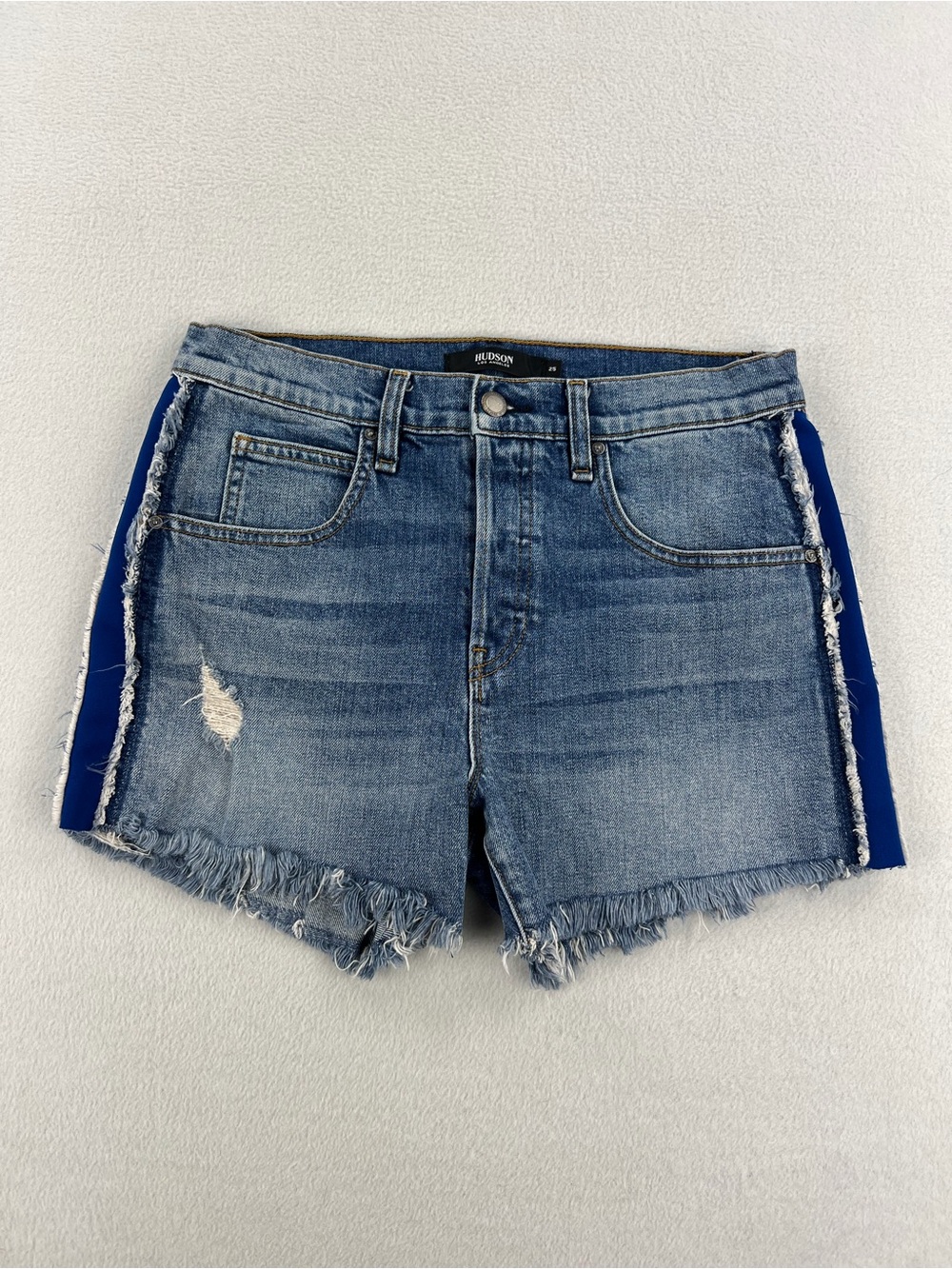 Hudson Jeans Womens Sade Cut Off Denim Shorts Blue Tuxedo Striped Size 25